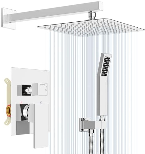 Rainsworth 10 Zoll Regendusche Duschsystem Unterputz, Unterputz Duscharmatur Set mit Regendusche 25x25cm, Unterputz Armaturen aus Hochwertig Edelstahl und Messing, Duschset Chrom