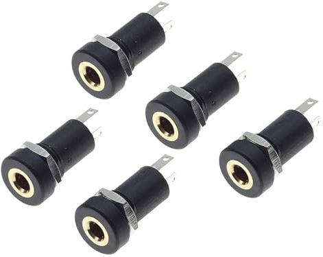 AzureRay 3,5-mm-Klinkenstecker (5 Stück) – Stereo Audio-Video-Buchse mit Lötanschluss – Kompatibel mit Kopfhörern, Lautsprechern & Audio-Geräten – Inkl. Befestigungsmutter