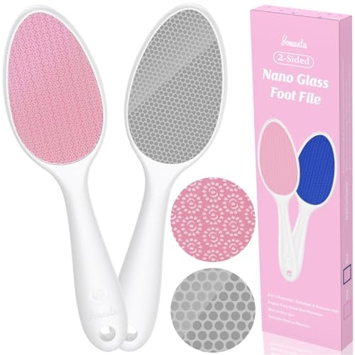Yomanta 2-in-1 Nano Glas Hornhautentferner - Hornhautfeile mit Langgriff, Professionelle Fußpflege Hornhaut Entfernen Fuß, Hornhautentfernung Sanft und Effektiv, Nass/Trocken Füßen - Rosa