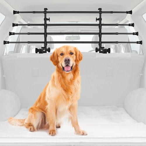 Hundegitter Auto Kofferraum, Verstellbar Gepäckgitter Trenngitter mit Kopfstützenfixierung, Schutzgitter Barriere für Hunde, Breite: 82–140 cm Höhe: 32–53 cm, Für Die Meisten Limousinen, Kombis, SUV