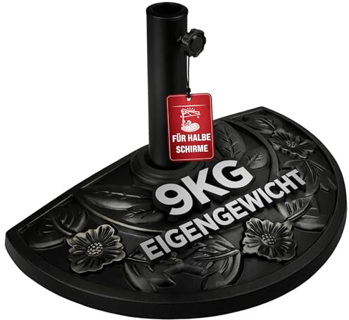 Deuba Sonnenschirmständer Halbrund Balkon | Terrasse, 9 kg, Blumen Design, schwarz, Gussoptik, wetterfest, Schirmständer, Balkonschirm, Terrassenschirm, Ständer