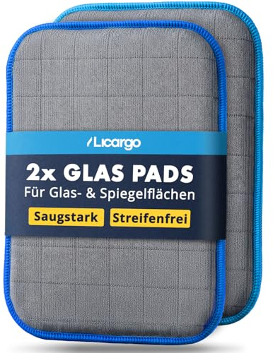 LICARGO 2X Glas & Scheiben Pads - Carbon Fenstertuch streifenfrei mit saugfähigem Kern - Mikrofaser Glastücher Auto für Autoscheiben & Spiegel - Glasreinigungstücher Fenstertücher Glastuch 16x22cm
