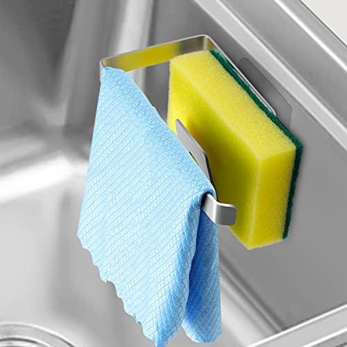 GAViA Schwammhalter Spülbecken, Schwammhalter Küche, 304 Edelstahl | Abnehmbarer Spülschwammhalter, Küche organizer für in der Spüle & Wand, Ohne Bohren, Spültuchhalter Selbstklebend, 2 Basis