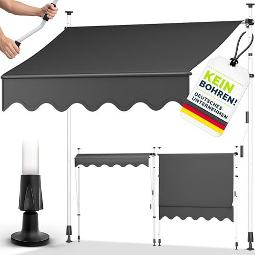 tillvex Klemmmarkise 150cm breit mit Handkurbel | Balkonmarkise ohne Bohren | Markise Balkon UV-beständig, wasserdicht & höhenverstellbar | Outdoor Sonnenschutz zum Klemmen für Terrasse & Garten