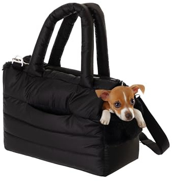 PillowPrim Hundetasche, Welpentasche - Tragetasche für kleinen und mittleren Hund, Katze - S - bis 5 kg, Tasche für unterwegs, Hundetrage mit Karabiner, Dog Carrier, Transporttasche, schwarz