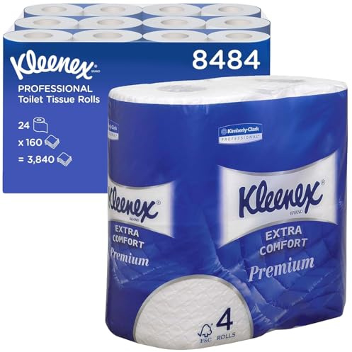 Kleenex Toilettenpapier 8484, 4-lagig, Klopapier, weiß, 24x160 | Premium WC-Papier, Standardrolle, wattierte Blätter, FSC-zertifiziert, für Aquarius/T4-Toilettenpapierspender, 3.840 Blätter