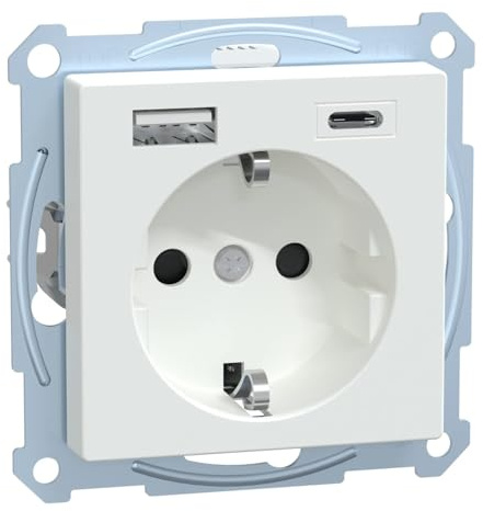 Schneider Electric Merten Schuko-USB-Steckdose, MEG2367-0325 | USB-Typ A+C, System M, Unterputz, aktivweiss, 1 Stück