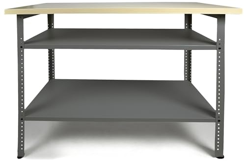 Ondis24 Werkbank 120cm Nobbi Pro Packtisch aus Metall, mit Arbeitsplatte, höhenverstellbare Einlegeböden, Justierfüße, Werktisch für Sparfüchse lichtgrau (85cm)
