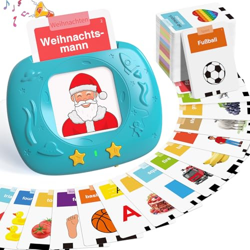 HOMESTEC Spielzeug ab 2 jahre - Deutsche Sprechende Lernkarten 144 Blätter 288 Wörter, Learnspielzeug für Kind im Vorschulalter 2 3 4 5 Jahre, Geschenke für Kinder Geburtstag, Blau