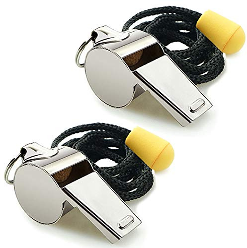 Hipat Pfeife, 2er-Pack Edelstahl-Sportpfeifen mit Umhängeband, laute knackige Pfeifen, ideal für Trainer, Schiedsrichter und Offizielle (Silber(Edelstahl))