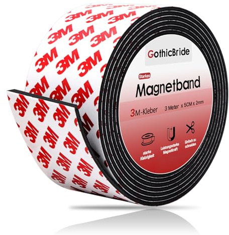 GothicBride Magnetband Selbstklebend, 3M Magnetklebeband Stark Metallband Extra Breit Magnetstreifen Magnet Klebeband, Magnetic Tape für Messer Whiteboard Werkzeug