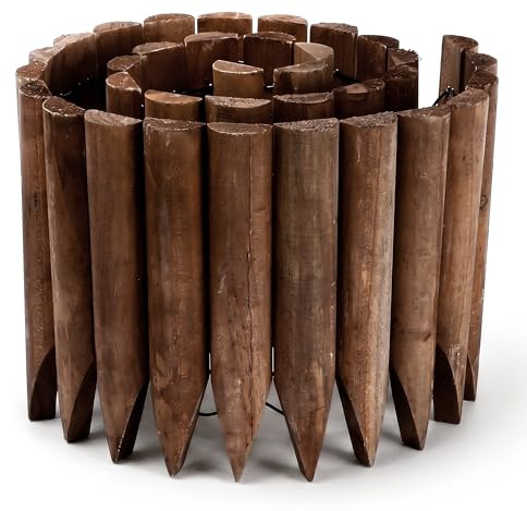 JonesHouseDeco Razenkante Holz Natur Holzzaun,Garten Rasenkante Holzkanten Flexibler Rollborder Rasenkante,Langlebiger Wooden Beeteinfassung Gartenzaun Umzäunung 20x120cm, Dunkelbraun