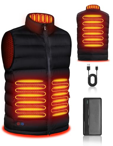Hipappy Beheizbare Weste - heizweste herren mit Akku- USB-Heizung mit 10000mAh Powerbank - 4 Zonen-Heizung mit 3 Temperaturstufen - elektrische Wärmeweste für Winterwanderungen - maschinenwaschbar