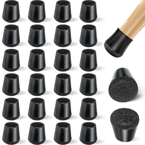 yomanta Stuhlbeinkappen 24 Stück,Silikon Stuhlbeinschoner mit Filzpolstern,Schutzkappen für Stuhlbeine Verhindert Kratzer im Boden,geringeres Rauschen - Rund,Schwarz XS(Fit 15-20mm)