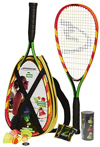 Speedminton S600 Set - Original Speed Badminton/Crossminton Starter Set inkl. 2 Schläger, 3 Speeder, Speedlights, Tasche, Grün/Gelb/Pink
