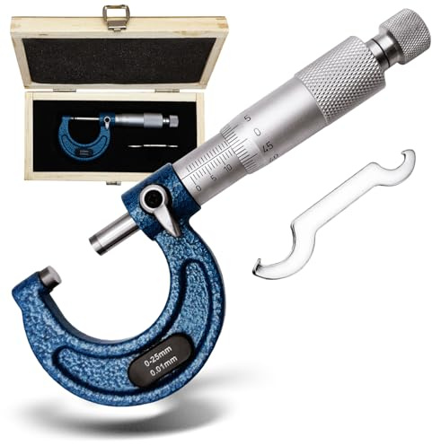 MIB Bügelmessschraube DIN 863 | Mikrometer | Durchmesser Messgerät | Lackierter Bügel mit HM-Messflächen | Messbereich 0-25 mm | Präzisionswerkzeug | Mess- & Planwerkzeuge | inkl. Einstellmaß