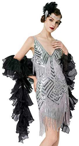 BABEYOND Chandelle Silk Boa Gatsby Boa 1920er Jahre Flapper Zubehör, schwarz, Einheitsgröße