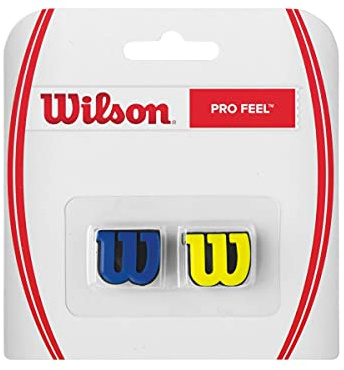 Wilson Logo-Vibrationsdämpfer für Tennisschläger, Pro Feel, 2er Pack, Gelb/Blau, WRZ537700