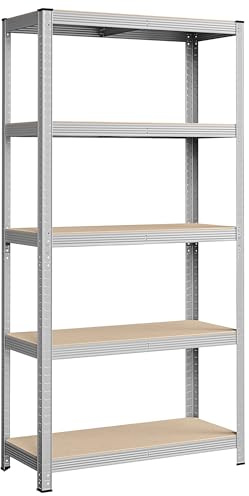 SONGMICS Schwerlastregal, Kellerregal, Lagerregal, 40 x 90 x 180 cm, Regal mit Stahlgestell, bis 875 kg belastbar, 5 verstellbare Ablagen, silbern GLR40SV