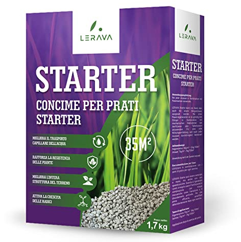 LERAVA Rasendünger Starter (50 m²) - aktiviert Wurzelwachstum - ideal für Rasensamen ohne Verbrennungsgefahr - stärkt Widerstandskraft und Wurzeln - Startdünger für dichte Rasenflächen