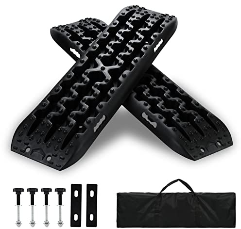 Lospitch Anfahrhilfe mit Aufbewahrungstasche und Installationstool, Sand/Schlamm/Schnee Recovery Board Offroad Tracks,10T Last,Reifenleiter für PKW LKW Geländewagen Wohnmobil
