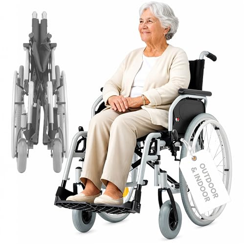Bischoff & Bischoff® S-Eco 300 Rollstuhl faltbar leicht [46cm Sitzbreite] Transportrollstuhl für Senioren. Klappbarer Reiserollstuhl mit Steckachsen-System, Duo-Armlehnen, für Wohnung & Unterwegs