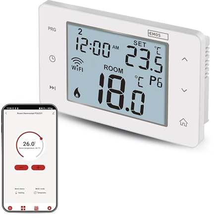 EMOS GoSmart - Smart Home Raumthermostat mit App - WiFi - IP Thermostat für Heiz- und Kühlungssysteme - energiesparend - Tuya, Google Assistant und Alexa kompatibel - weiß