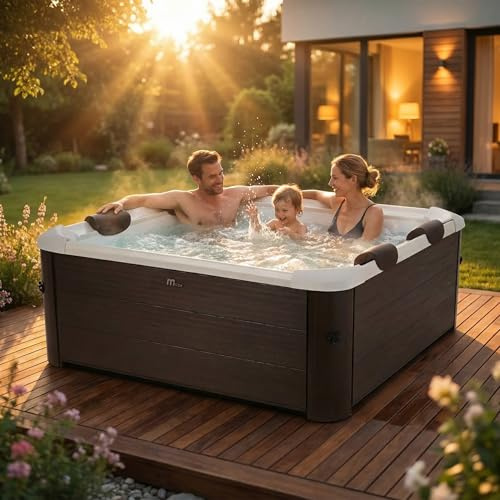 Miweba Whirlpool MSpa Tribeca mit Fester Außenwand | App Steuerung | 6 Personen Spa | 160x160x65cm | 120 Massagedüsen | Ganzjähriger Einsatz Winterfest | In & Outdoor Pool | Gartenpool | Aufstellpool