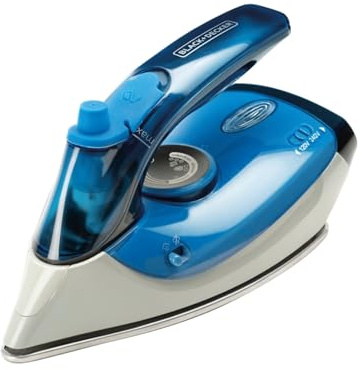BLACK+DECKER BXIR1000E – Reise-Dampfbügeleisen | 1000W | Dualspannung 120V/240V | Dampfstoß 50 g/Min | Kontinuierlicher Dampf 20 g/Min | Edelstahlsohle | Blau