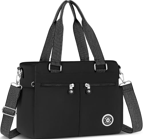 VOBUKE Nylon Tasche Damen Umhängetasche 11-Taschen Groß Handtasche Shopper | Crossbody bag arbeitstasche reißverschluss leichte faltbar tote bag lehrertasche schulhandtasche für uni büro arbeit reisen