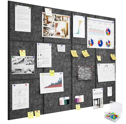 120x90cm Große Filz Pinnwand Selbstklebend: 12 Stück Streifen Filzboard mit Abziehbar Klebeband Dekorative Pinwand für Büro, Küche, Kinderzimmer als Memoboard, Fotowand, Korkwand Alternative