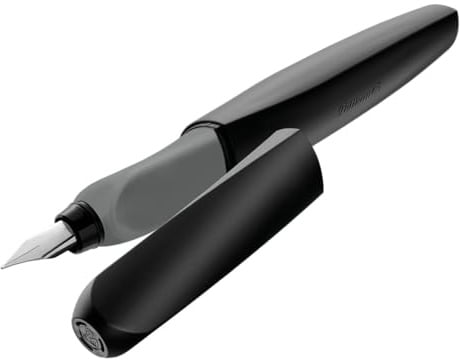 Pelikan Twist Füllhalter, Edelstahl-Feder in Strichbreite M inkl. Tintenpatrone, schwarz