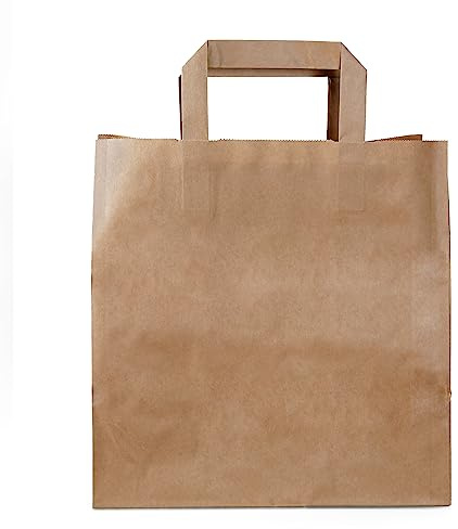 Commerline Papiertüten mit Henkel 26x17x25cm, Kraftpapier Papiertaschen | 250 Stück, Braun, Papiertragetaschen, Papiertaschen mit Henkel, reißfest, für Einkauf, Einzelhandel, Take-away, Geschenke