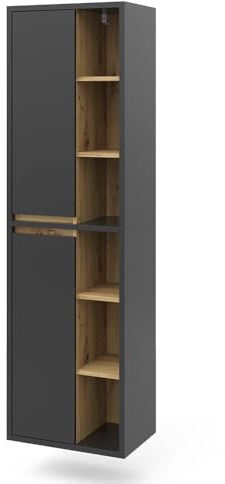 Vicco Badschrank Viola, Anthrazit, 50 x 170 cm | 2 Türen · 10 Ablagefächer · Wandhängend · Offener & geschlossener Stauraum · Für Pflegeprodukte & Badutensilien