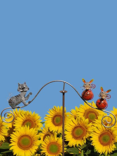 Pommerntraum ®| Windspiel Gartenpendel Metallwindspiel Katzen Mäuse Unruhe | Gartendeko Gartenkunst Gartenstecker Handbemalt Katzendeko Katzenfigur Gartenpoesie Gartenfigur (KATZ UND MAUS GESCHWISTER)
