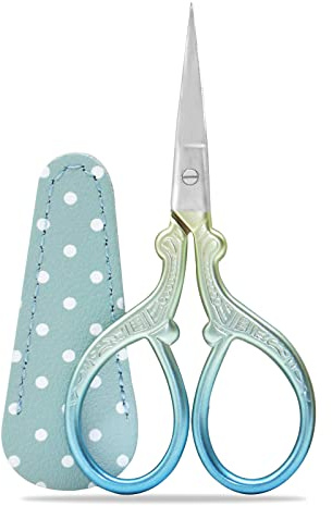 Stickschere Stoffschere Kleine Handwerk Edelstahl Schere zum Nähen Gewinde Nadelarbeit Handwerk Trimmen 1pcs mit gefälschtem Leder Schere Abdeckung (Blau)