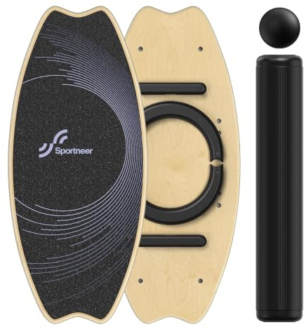 Sportneer Balance Board Erwachsene, 7-in-1 Surfin Balanceboards Holz | Wackelbrett Gleichgewichtstrainer für Surf-Training, Fitness, Reha & Koordination, inkl. Rolle & Balance Ball