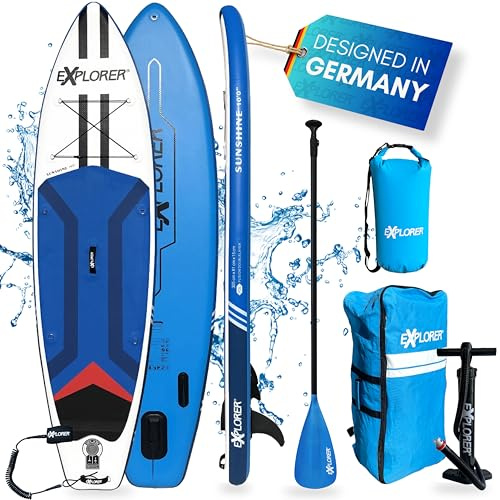 EXPLORER SUP Fusion Stand Up Paddling Board bis 180kg Komplettset mit Alu-Paddel, Rucksack, Pumpe, Finne und Flickenset…
