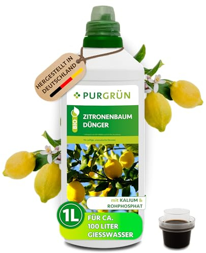Purgrün® Bio-Zitronenbaum-Dünger 1 Liter – Steigert Ertrag, Aroma & Vitalität mit Phosphor – Verbesserte Widerstandskraft dank extra Kalium – Bio-zertifiziert – Konzentrat für 100 Liter Gießwasser