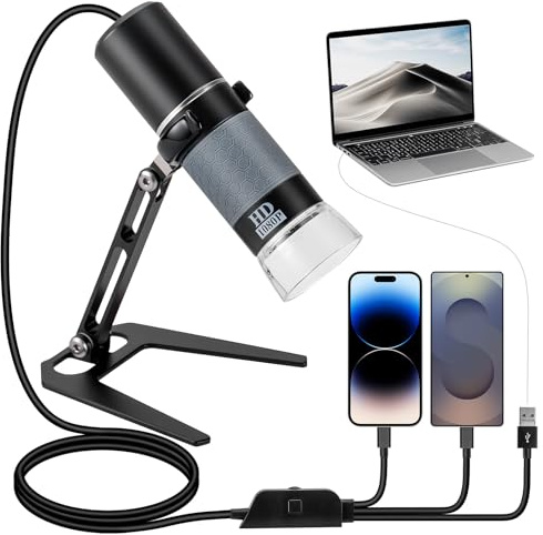 Bysameyee 1080P USB-Mikroskop mit Metallständer, 50X-1000X Handheld Digital Mikroskop Kamera Kompatibel mit iPhone/Android/Windows/Mac