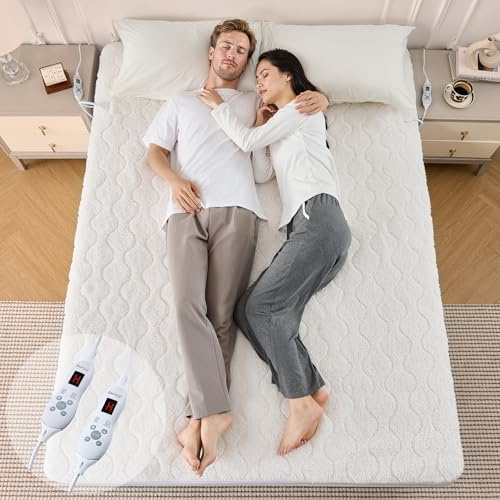 Bearhug Heizdecke 2 Personen 150x200cm Sherpa Weiß 200g/m² Ultraweich 45cm Tiefe 2 Zonen, 10 Stufen + Timer 12h CE Sicherheit waschbar