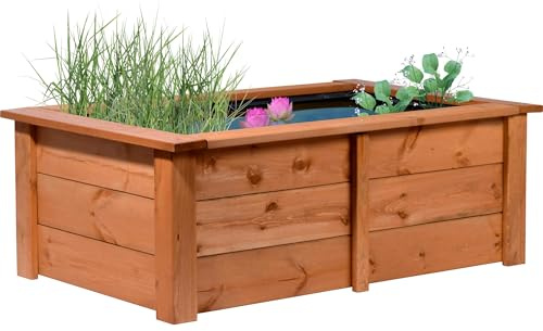 dobar® 29246FSCe Hochteich Kubus | Gartenteich aus robustem Massivholz | Miniteich 200 L für Garten/Terrasse/Balkon | Teich für den Garten inkl. Teichfolie | 120 x 72 x 42 cm | Braun
