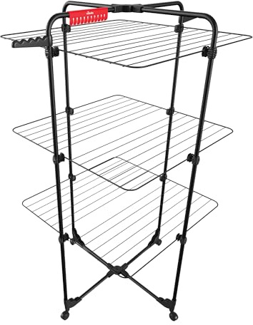 Vileda Mixer 3 Ultimate Turmwäscheständer Black Edition| Wäscheständer schwarz mit 30 m Trockenfläche | Flexibel, klappbar & transportabel - Schwenkbare Räder & extra Kleinteileplatz | Comfort-Pack