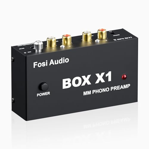 Fosi Audio BOX X1 Phono Vorverstärker für MM-Plattenspieler mit 3,5MM Kopfhörer und RCAAusgang, Mini PhonVorverstärker mit Ein-/Ausschalter für Phonographen/Plattenspieler, DC12V Netzteil inbegriffen