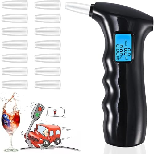 RUTIDA Alkoholtester, Promillemessgerät Polizeigenau Alkoholmessgeräte mit 14 Mundstücken, Professioneller Alkohol Tester mit Digitaler LCD Bildschirm