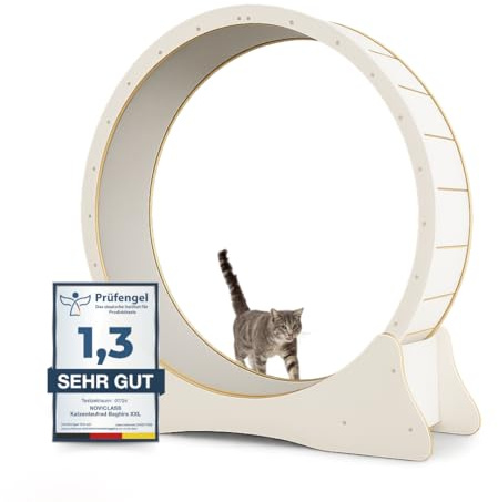 noviclass® Katzenlaufrad Baghira Groß XXL | 132cm Durchmesser Artgerecht für große Katzen | Kratzfest, stabil und leise | Gratis Spielzeug und E-Book | Geprüfte Qualität (Weiß)