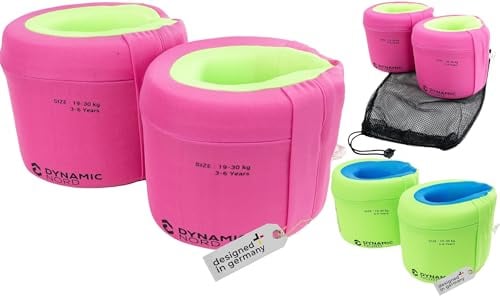 DynamicNord - Premium Schwimmhilfe für Kinder - Designed in Germany - Gr. S = 15-19kg (Alter ca. 2-3 Jahre) / Gr. M = 19-30kg (Alter ca. 3-6 Jahre) (Pink/Grün, S = 15-19 KG (Alter ca. 2-3 Jahre))