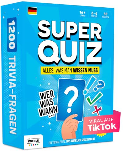 The World Game Super Quiz - Deutsche Version - Trivial Gesellschaftsspiele für Erwachsene mit 1200 Fragen - Brettspiele mit Quizkarten - Wissensspiel für Familie mit Teenagern - Party Spiele