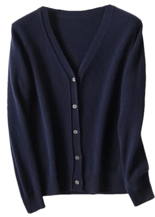 Strickjacke für Damen, Kaschmir-Pullover, Strickjacke, langärmelig, Strickmantel, dunkelblau, S