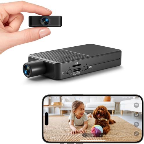 Mini Kamera Überwachung Innen | Überwachungskamera 10hr Akkulaufzeit | Kostenloser Cloud-Speicher, HD Mini Kamera Live Übertragung Handy WLAN, MicroSD Speicherung, Bewegungserkennung & Nachtsicht